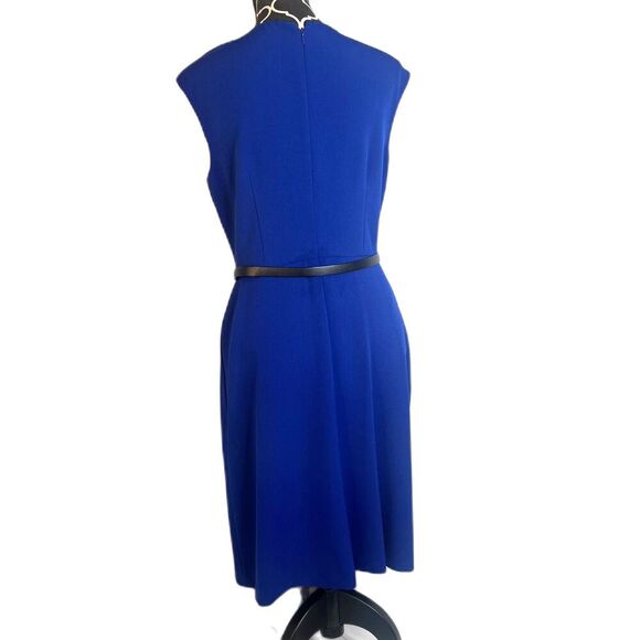 Kasper Bold Blue Sleeveless Belted Sheath Dress Career Professional Size 10P - Picture 2 of 11